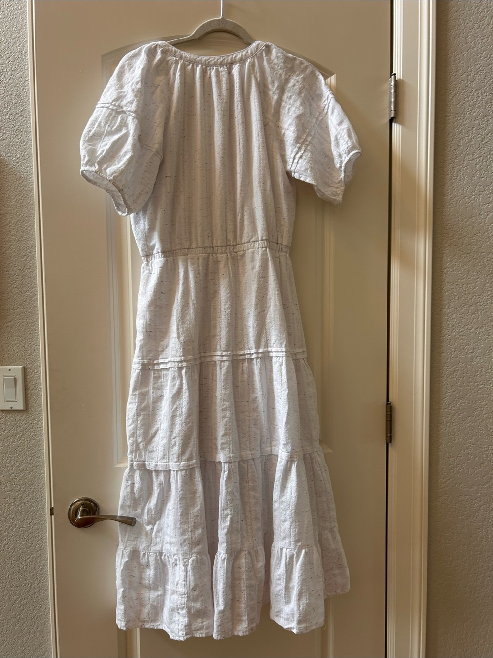 Betsey Johnson Spectator Cotton Puff Sleeve Midi Dress. Tiered woven Boho. EUC - Picture 5 of 10